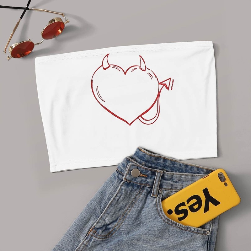 

Heart Print Crop Tube Top, White