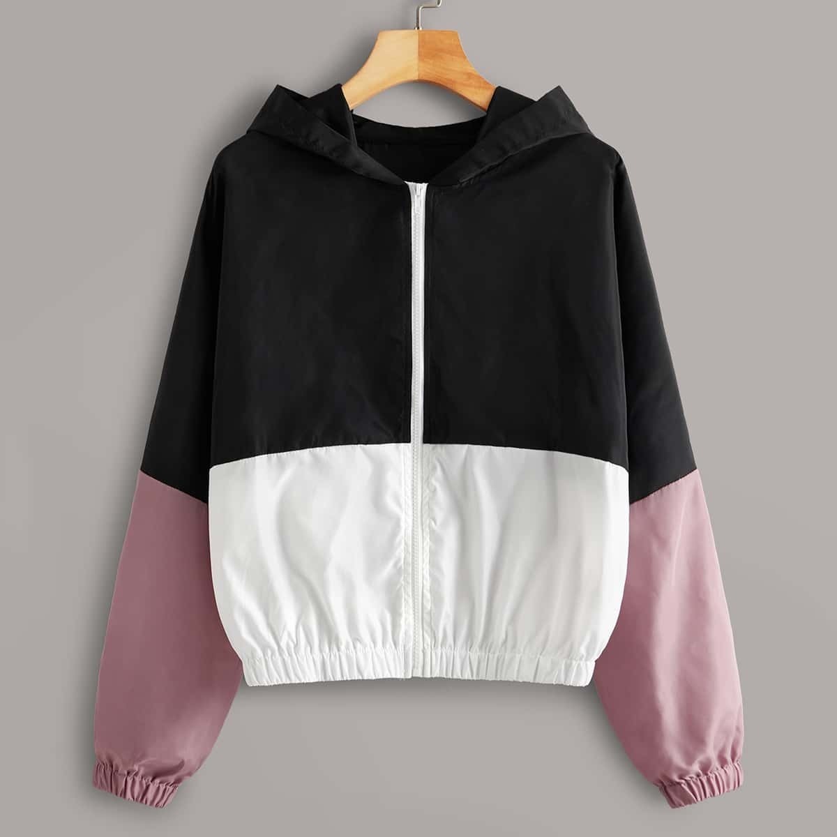 

Cut And Sew Zipper Hooded Windbreaker Jacket, Multicolor