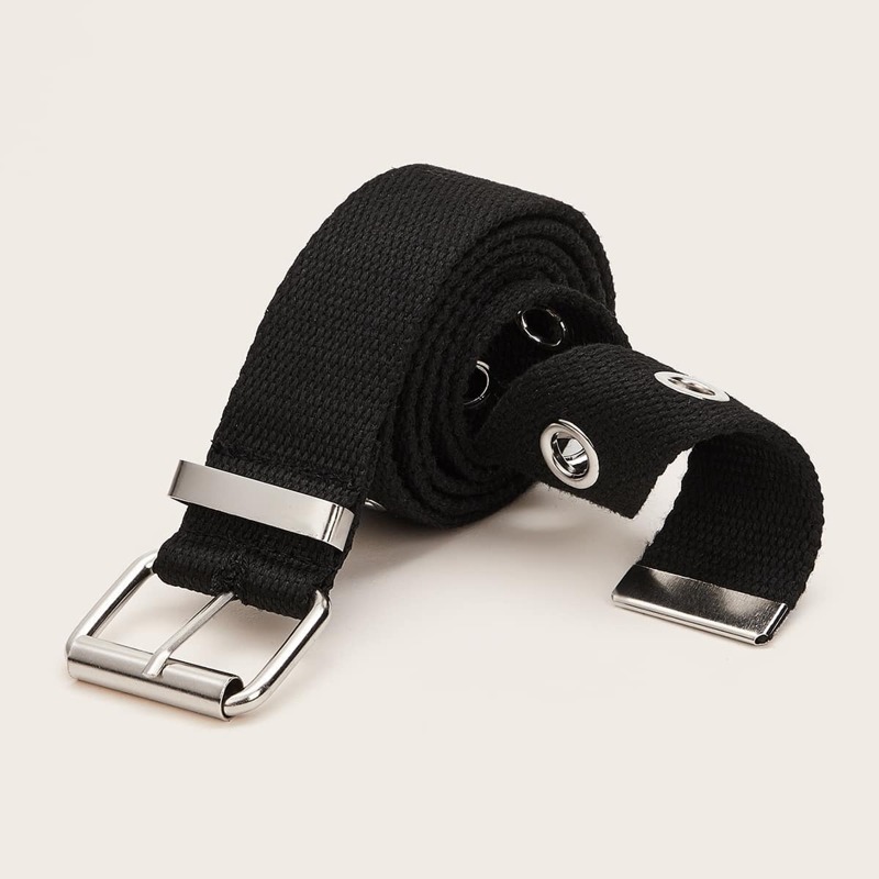 

Metal Buckle Ribbon Belt, Black