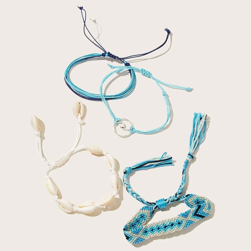 

Shell & Ring Decor String Bracelet 4pcs, Multicolor