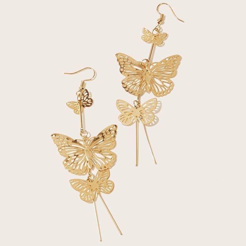 

Hollow Out Butterfly Bar Drop Earrings 1pair, Gold