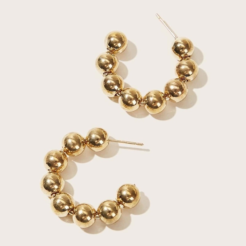 

Beaded Design Cuff Hoop Earrings 1pair, Gold