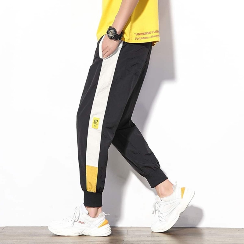 

Guys Contrast Panel Drawstring Waist Sweatpants, Black