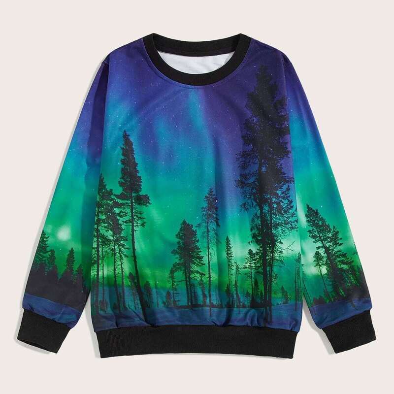 

Guys Galaxy & Tree Print Sweatshirt, Multicolor