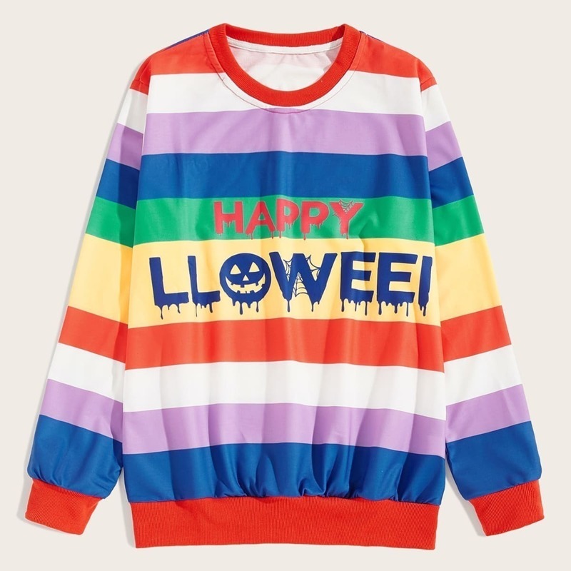 

Guys Rainbow Striped Letter Print Sweatshirt, Multicolor