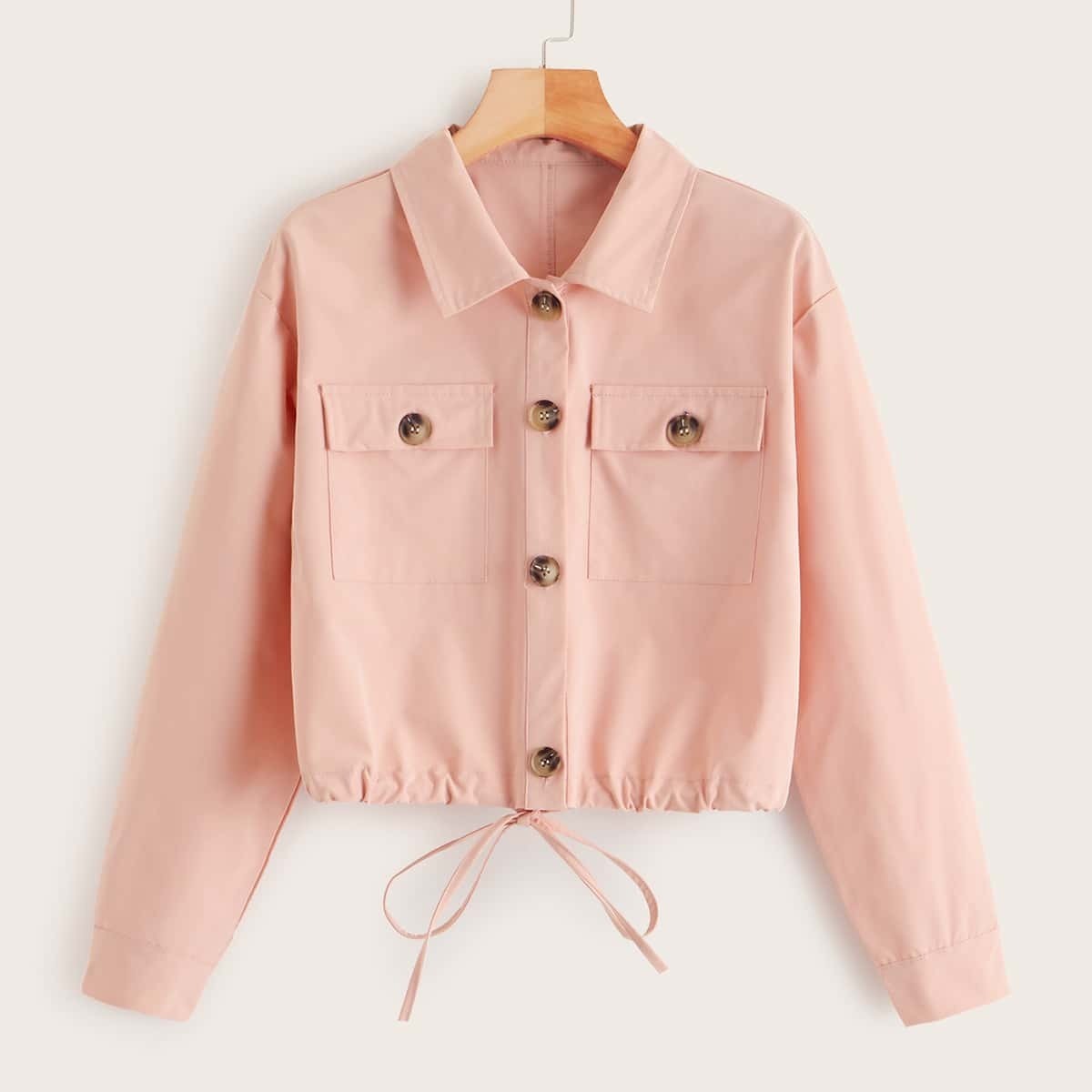 

Drawstring Hem Button Through Jacket, Pink