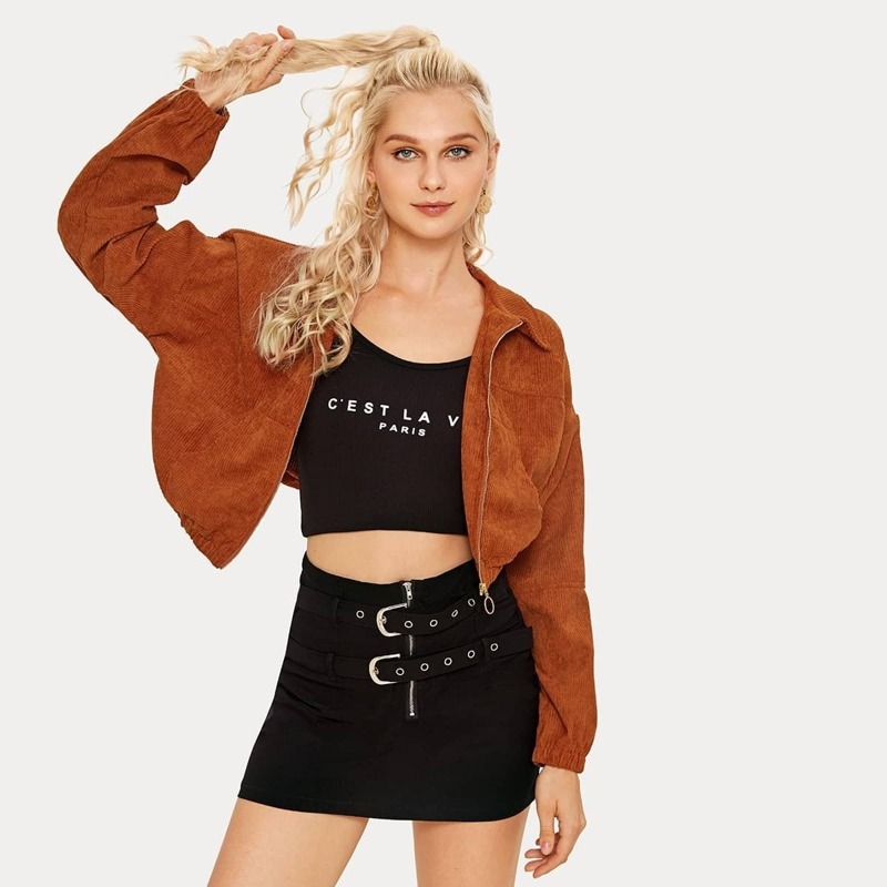 

O-ring Zip Up Corduroy Jacket, Brown