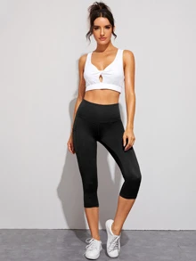 Easithlete Mid-Calf Length Workout Leggings High Stretch Tummy Control Active Leggings With Side Pocket Yoga Women Pants - Black - View 3