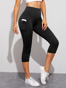 Easithlete Mid-Calf Length Workout Leggings High Stretch Tummy Control Active Leggings With Side Pocket Yoga Women Pants - Black - View 1