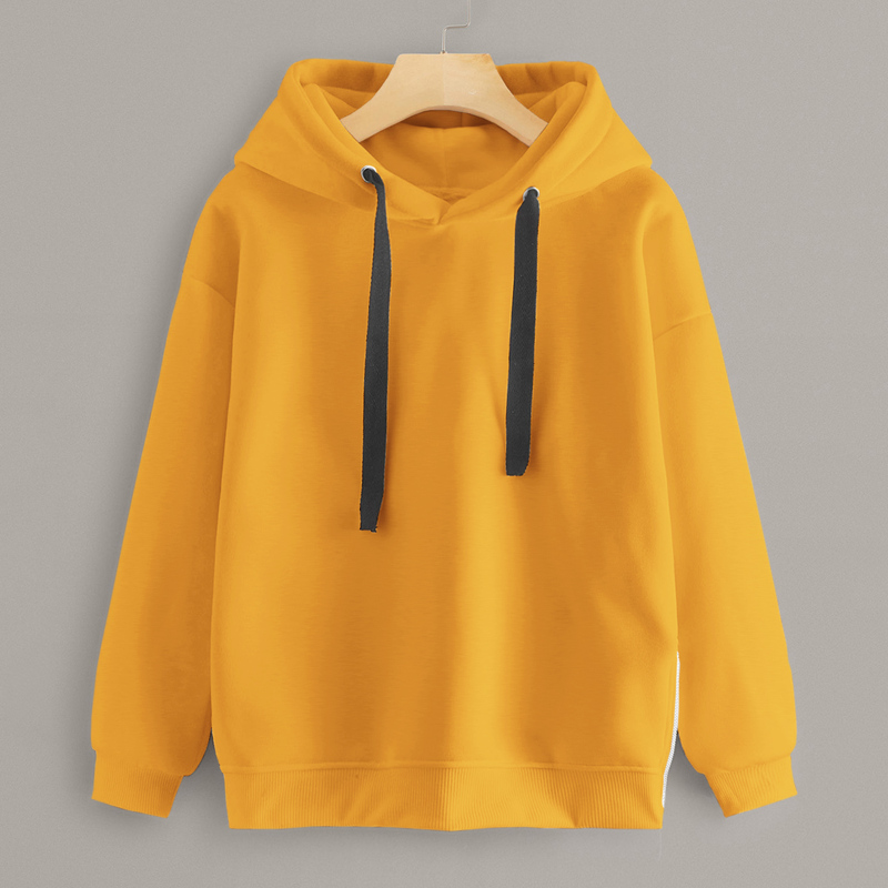 

Drop Shoulder Drawstring Hooded Sweatshirt, Mustard yellow