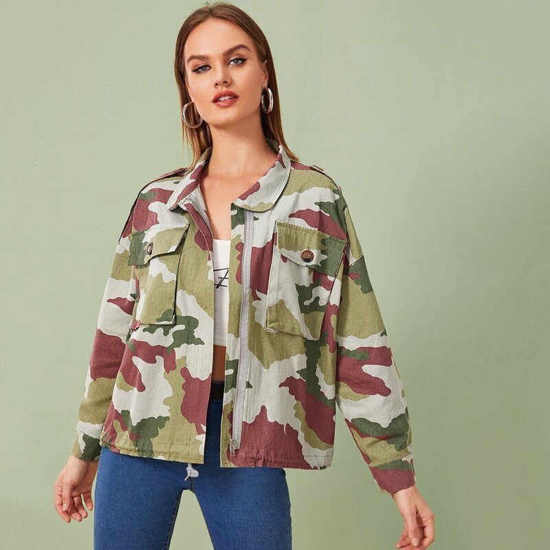 

Camo Flap Pockets Cargo Jacket, Multicolor