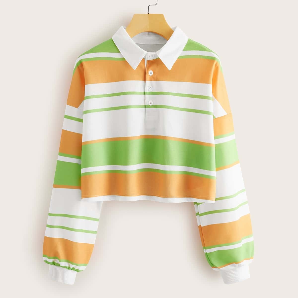 

Multi-Stripe Button Front Polo Sweatshirt, Multicolor