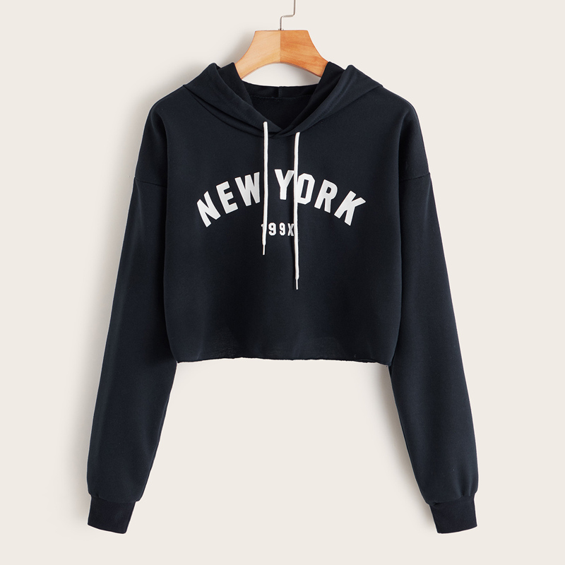 

Letter & Number Graphic Drawstring Hoodie, Navy blue