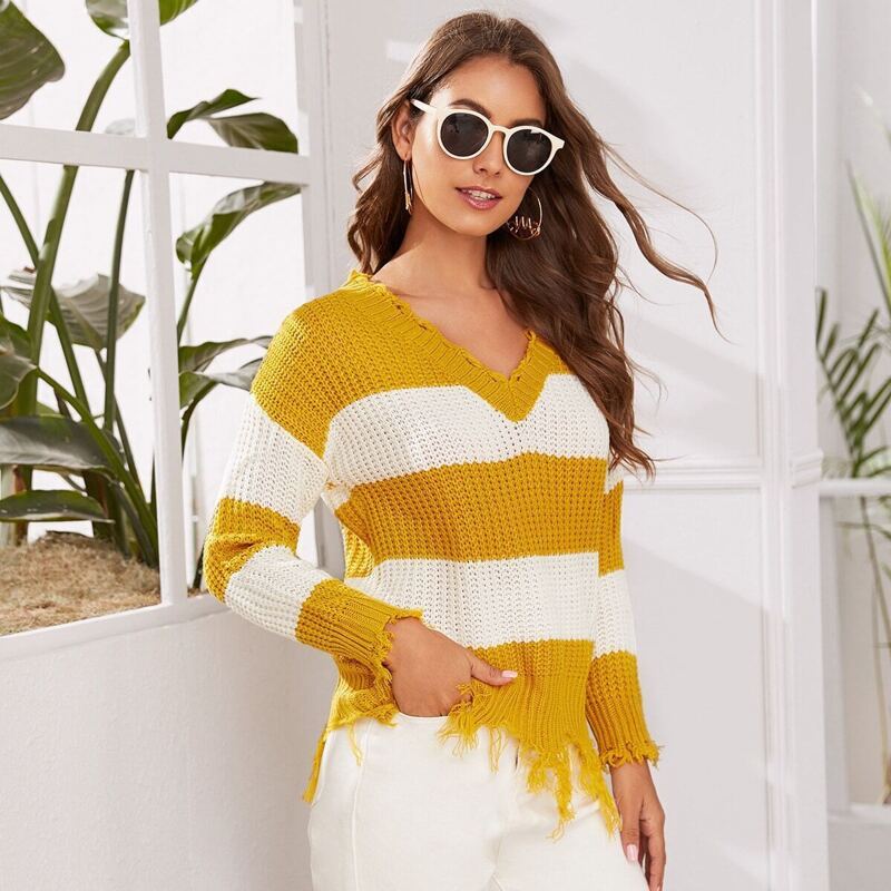 

Two Tone Raw Trim Sweater, Multicolor
