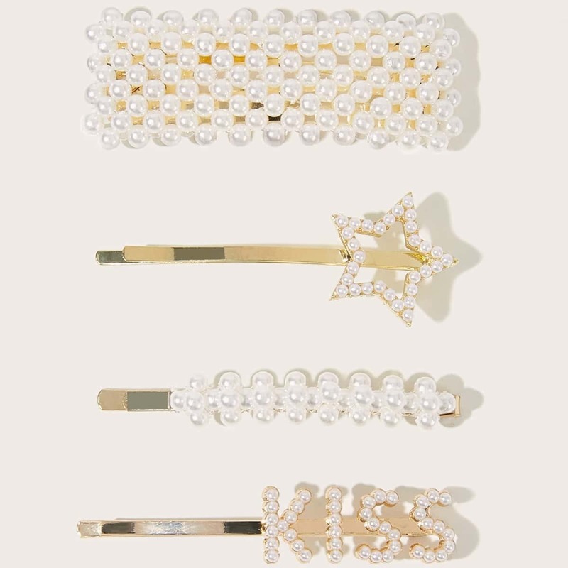 

Faux Pearl Decor Hair Clip 4pcs, White