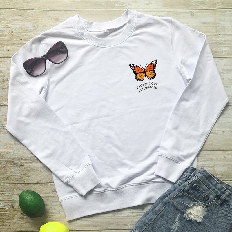 

Butterfly And Letter Print Sweatshirt, White