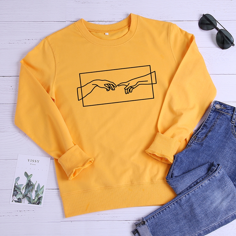 

Round Neck Gesture Graphic Sweatshirt, Yellow