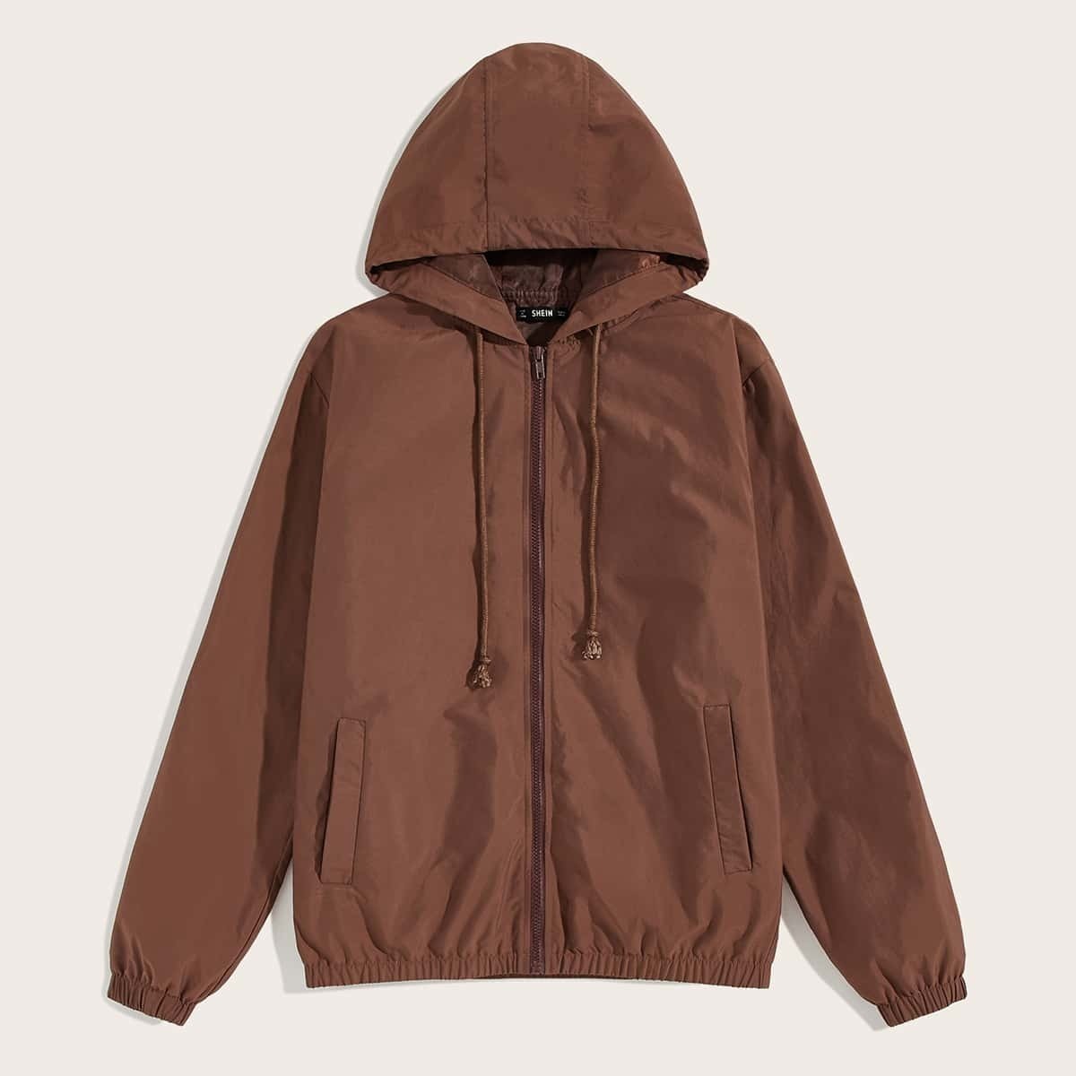 

Guys Zip Up Drawstring Detail Jacket, Brown