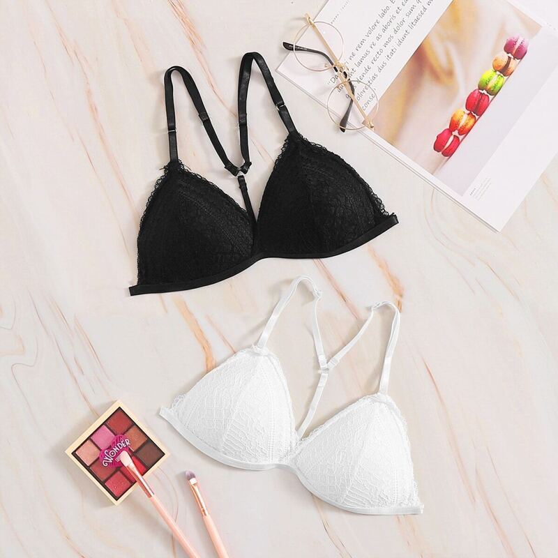 

Floral Lace Bra Set 2pack, Black and white