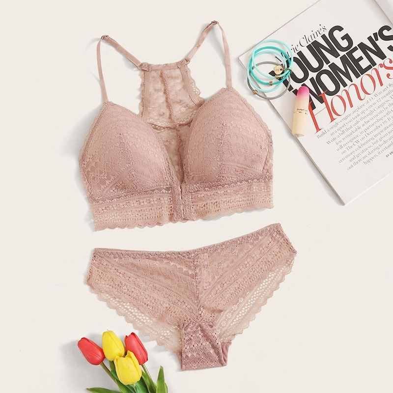 

Floral Lace Lingerie Set, Pink