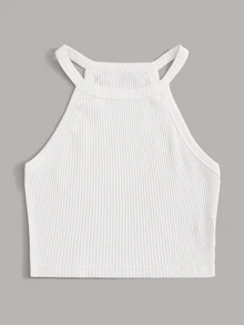 Solid Rib-Knit Halter Top - White - View 4