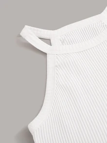 Solid Rib-Knit Halter Top - White - View 5