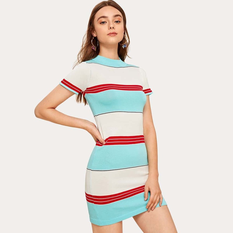 

Stripe Short Sleeve Bodycon Sweater Dress, Multicolor