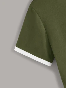 Camiseta ringer corta con estampado de planeta - Verde militar - Ver 3