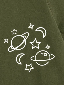 Camiseta ringer corta con estampado de planeta - Verde militar - Ver 4