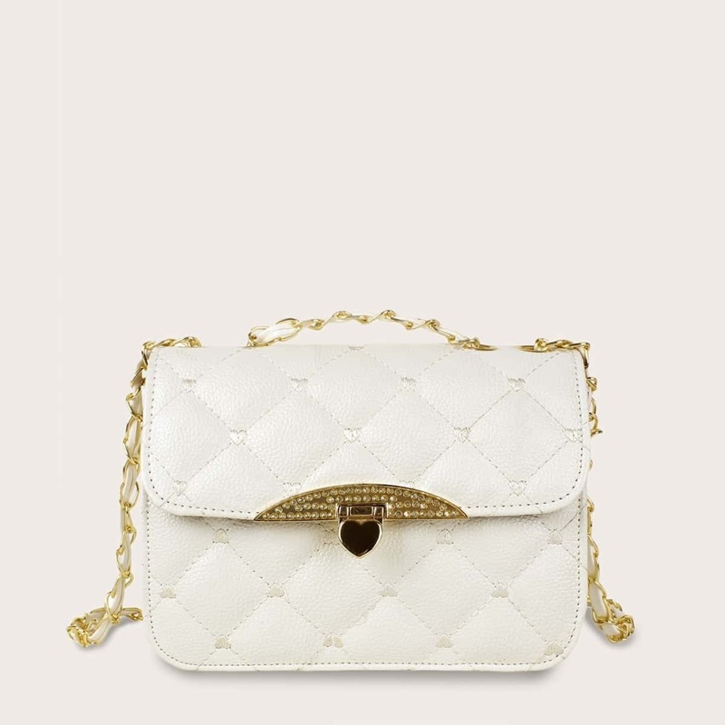 

Quilted Flap Chain Bag, White