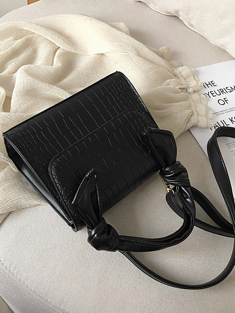 Crocodile Embossed Flap Satchel Bag