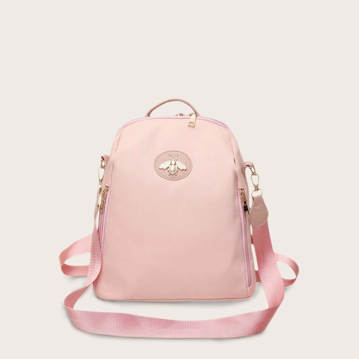 

Bee Decor Side Zip Backpack, Pink