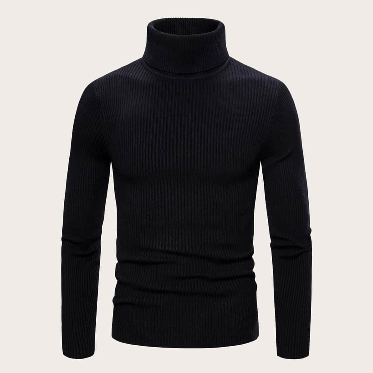 

Guys Contrast Stripe Rib-knit Trim Sweater, Black