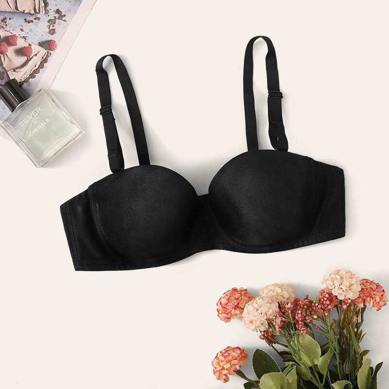

Adjustable Strap Underwire Bra, Black