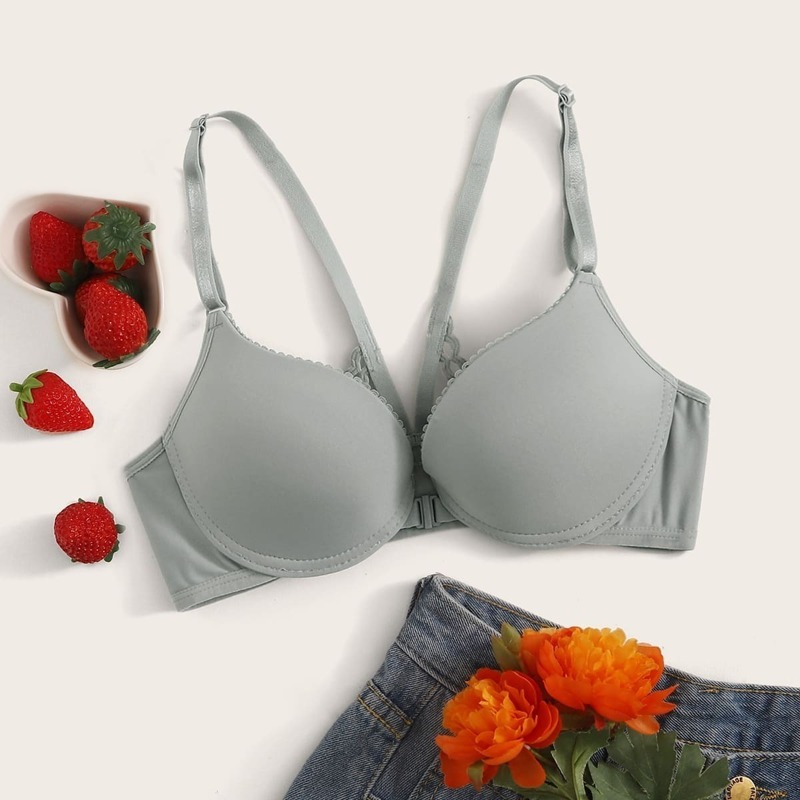 

Contrast Lace Underwire Bra, Grey