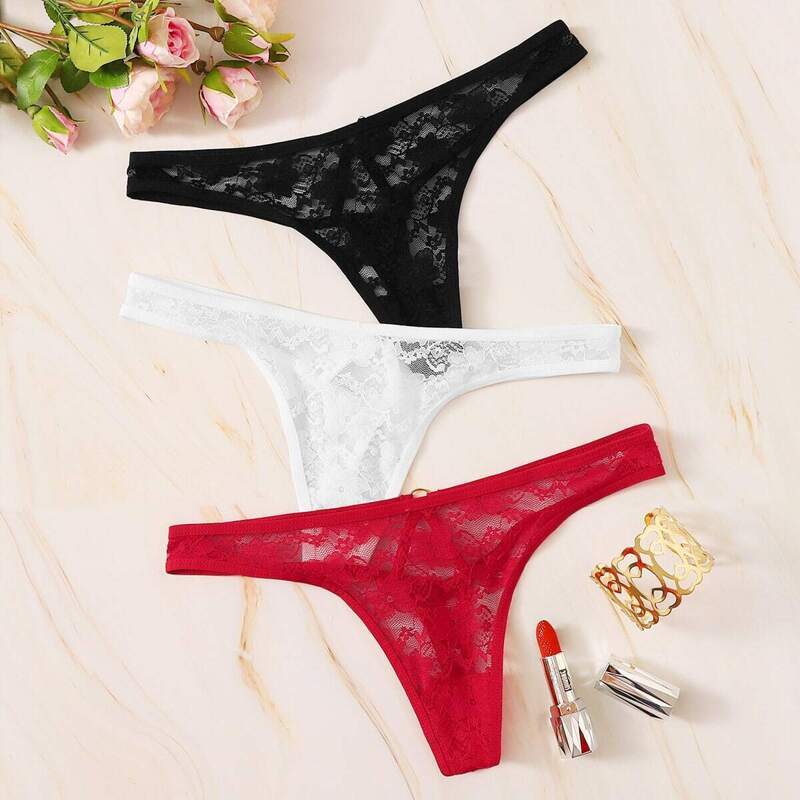 

Floral Lace Thong Panty Set 3pack, Multicolor
