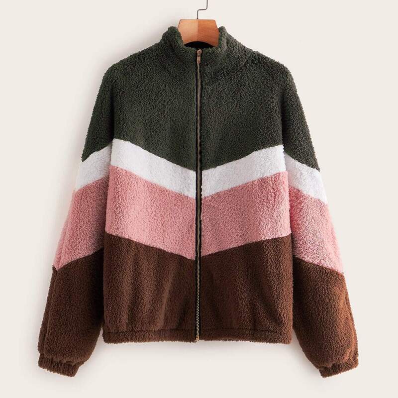 

Cut And Sew Zip Up Teddy Jacket, Multicolor
