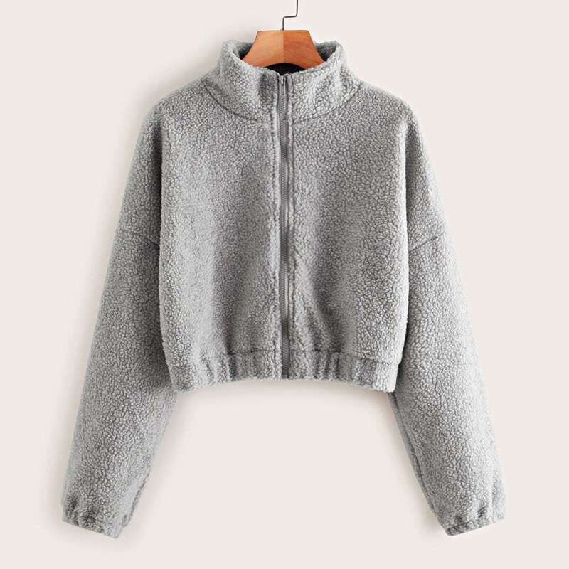 

Zip Up Drop Shoulder Teddy Jacket, Grey