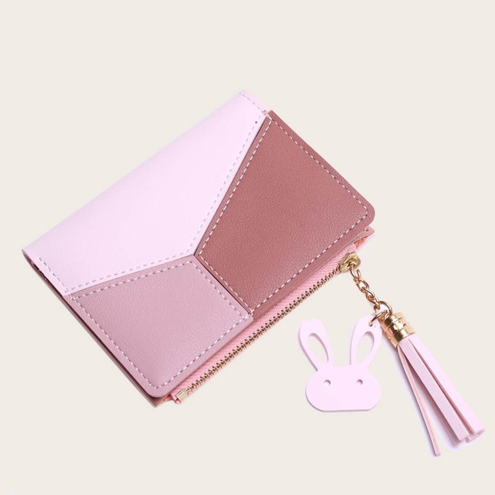 

Tassel Decor Color Block Wallet, Pink
