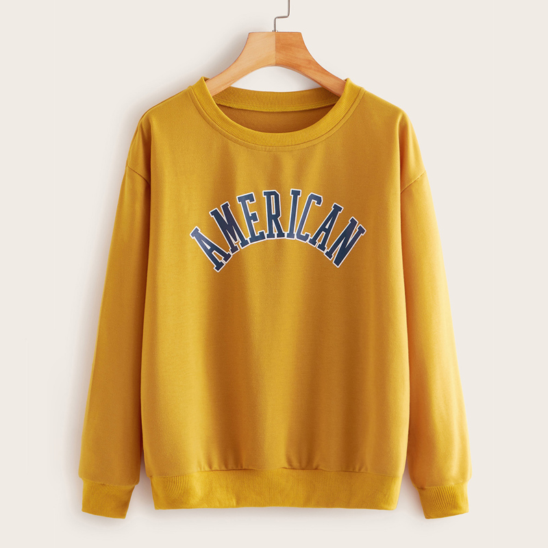 

Letter Print Drop Shoulder Sweatshirt, Yellow