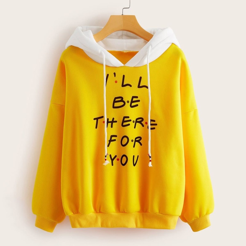 

Slogan Graphic Drop Shoulder Drawstring Hoodie, Yellow bright