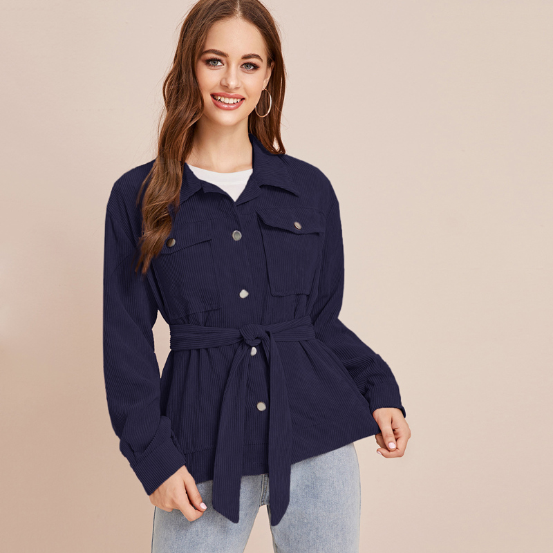 

Pocket Front Belted Corduroy Utility Jacket, Navy