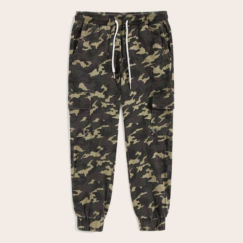

Guys Drawstring Waist Flap Pocket Side Camo Utility Pants, Multicolor