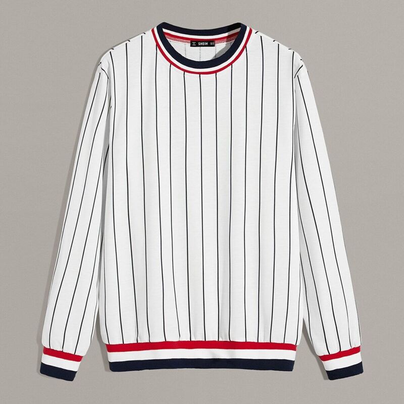 

Guys Contrast Trim Striped Sweatshirt, White