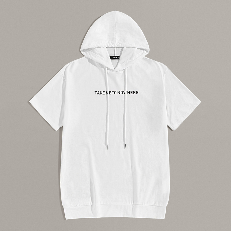 

Guys Slogan Print Drawstring Hoodie, White