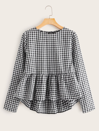 لباس علوي مربعات ملون بحافة عميق مكشكش