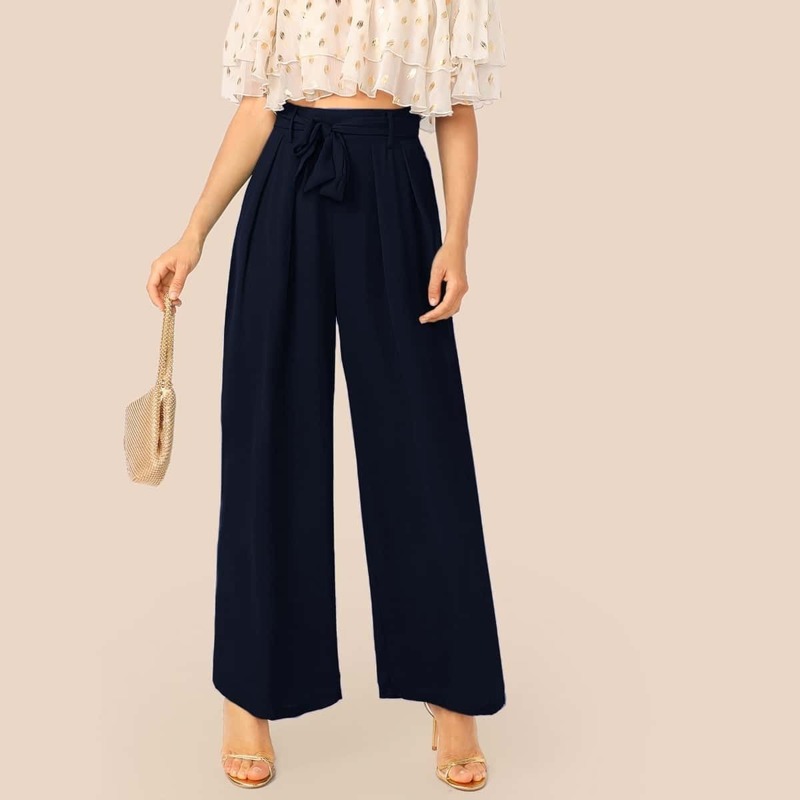 

Tie Waist Wide Leg Pants, Navy