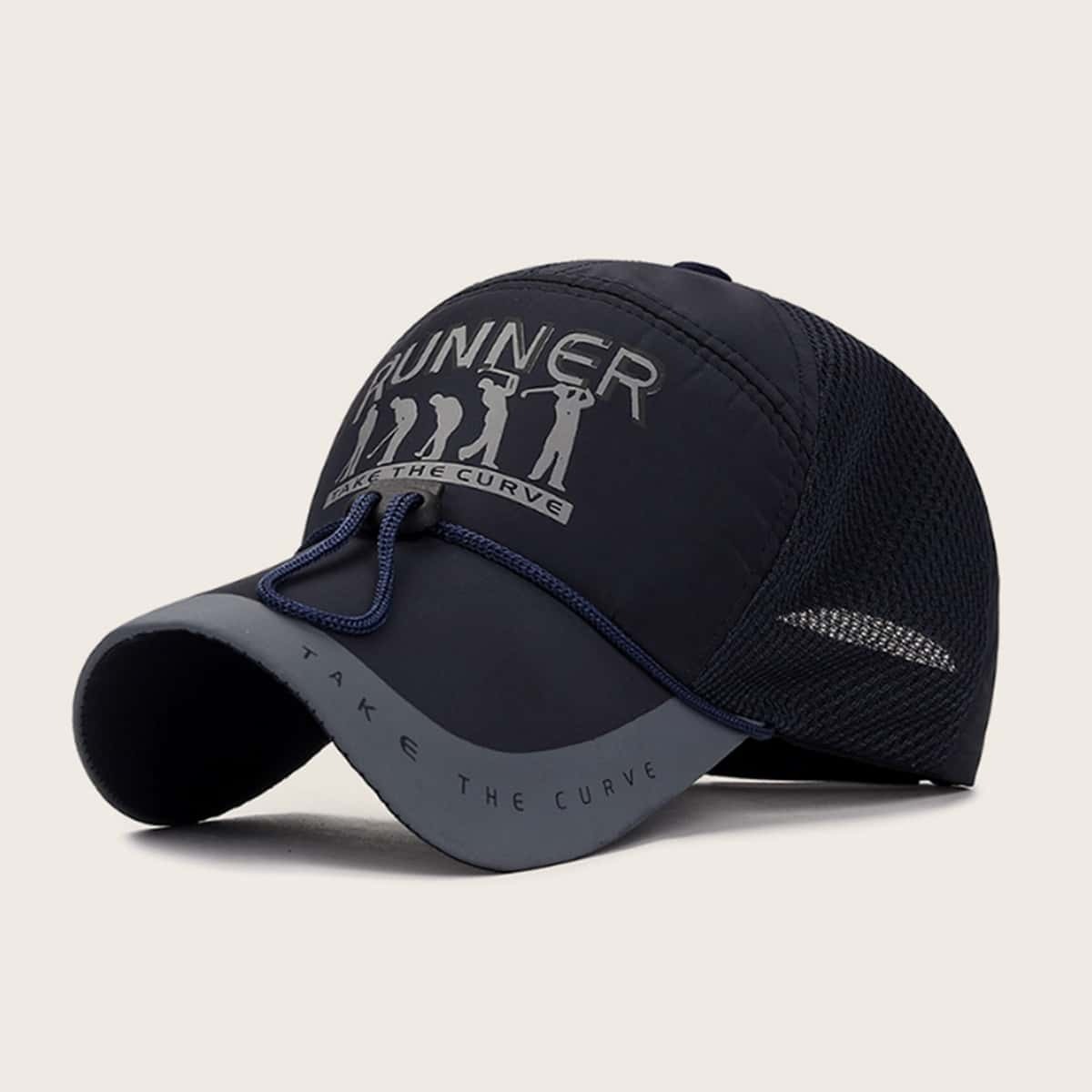 

Guys Letter Pattern Drawstring Baseball Cap, Black