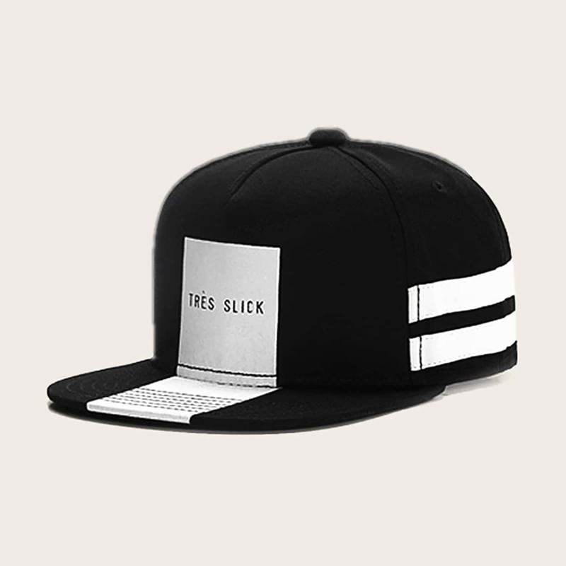 

Guys Slogan Pattern Baseball Cap, Black and white