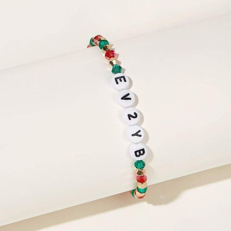 

Letter Engraved Beaded Bracelet 1pc, Multicolor